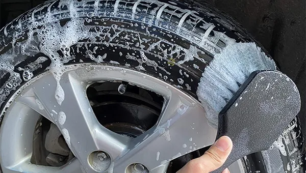 Washing Tire With Tire Brush For Car
