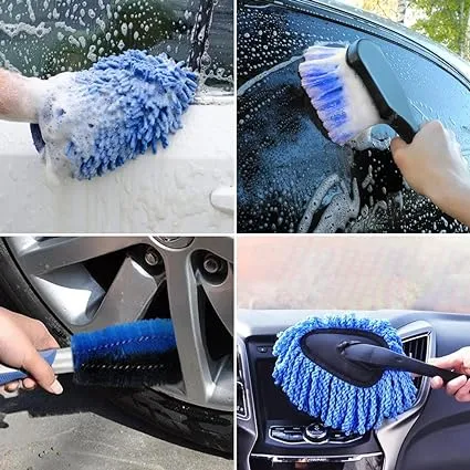 Cleaning car with detailing brush kit